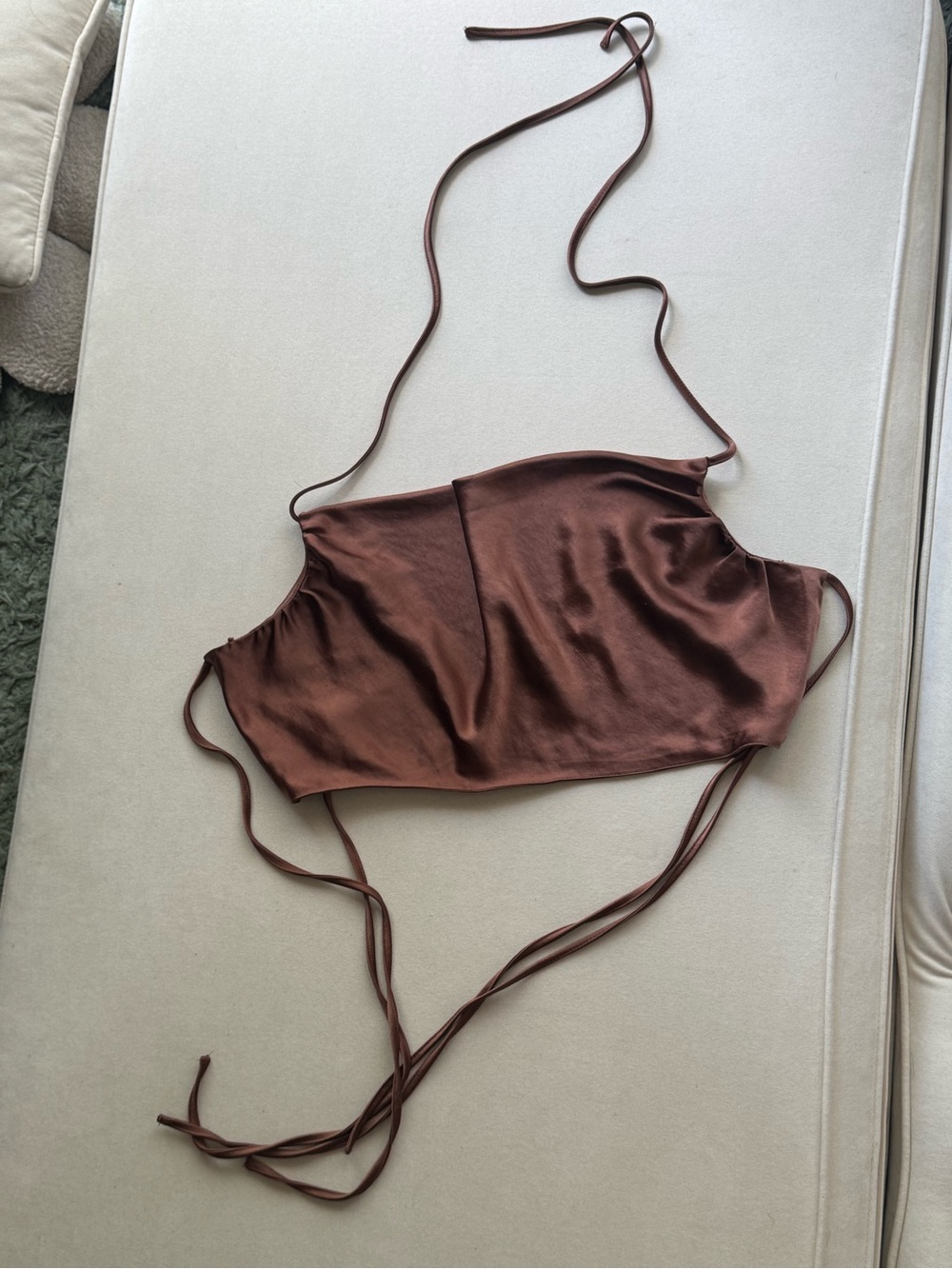 Silky Brown Satin Halter Crop Top